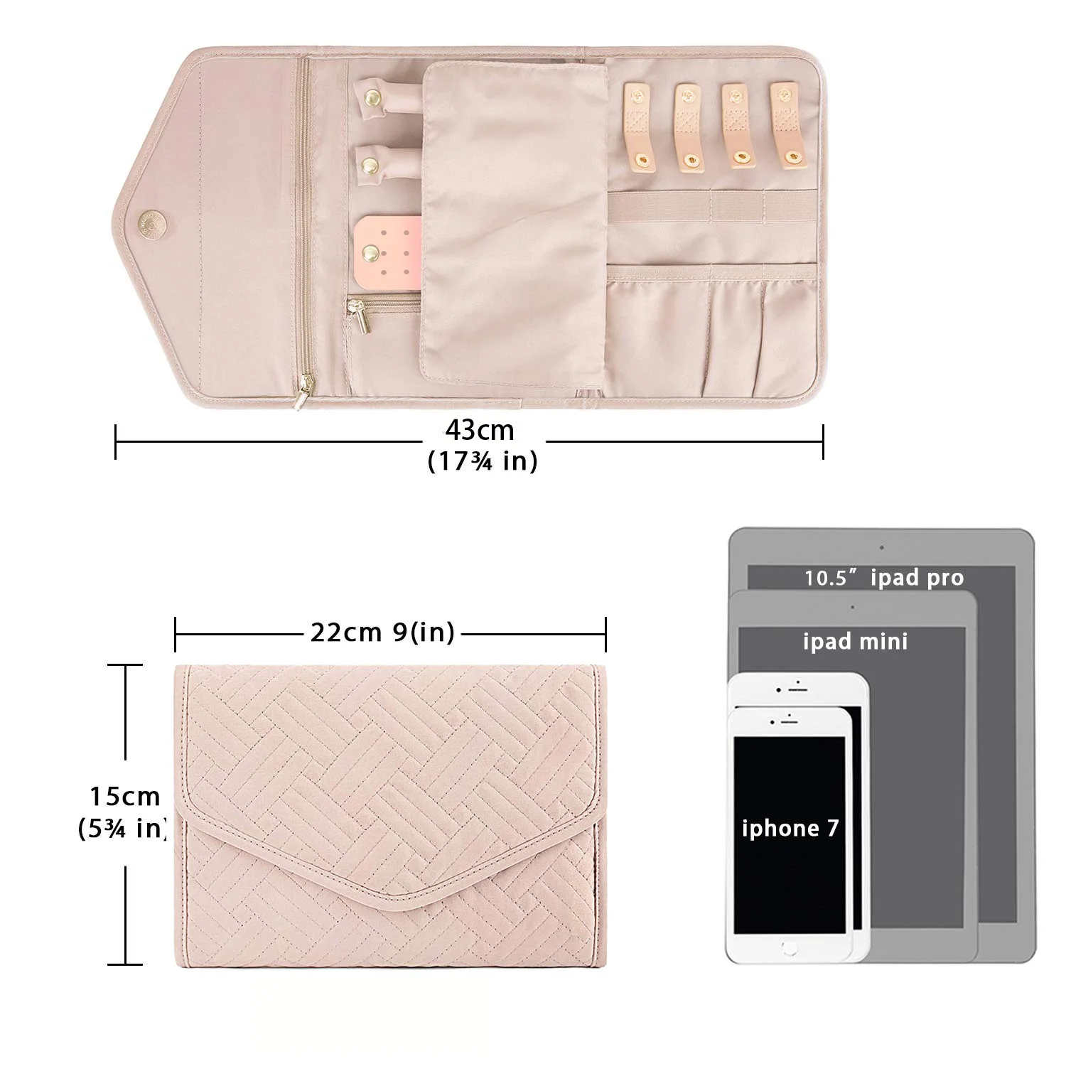 여행용 보석 보관함 롤 접이식 보석 상자, 여행 반지, 목걸이, 팔찌, 귀걸이에 적합, 1PC