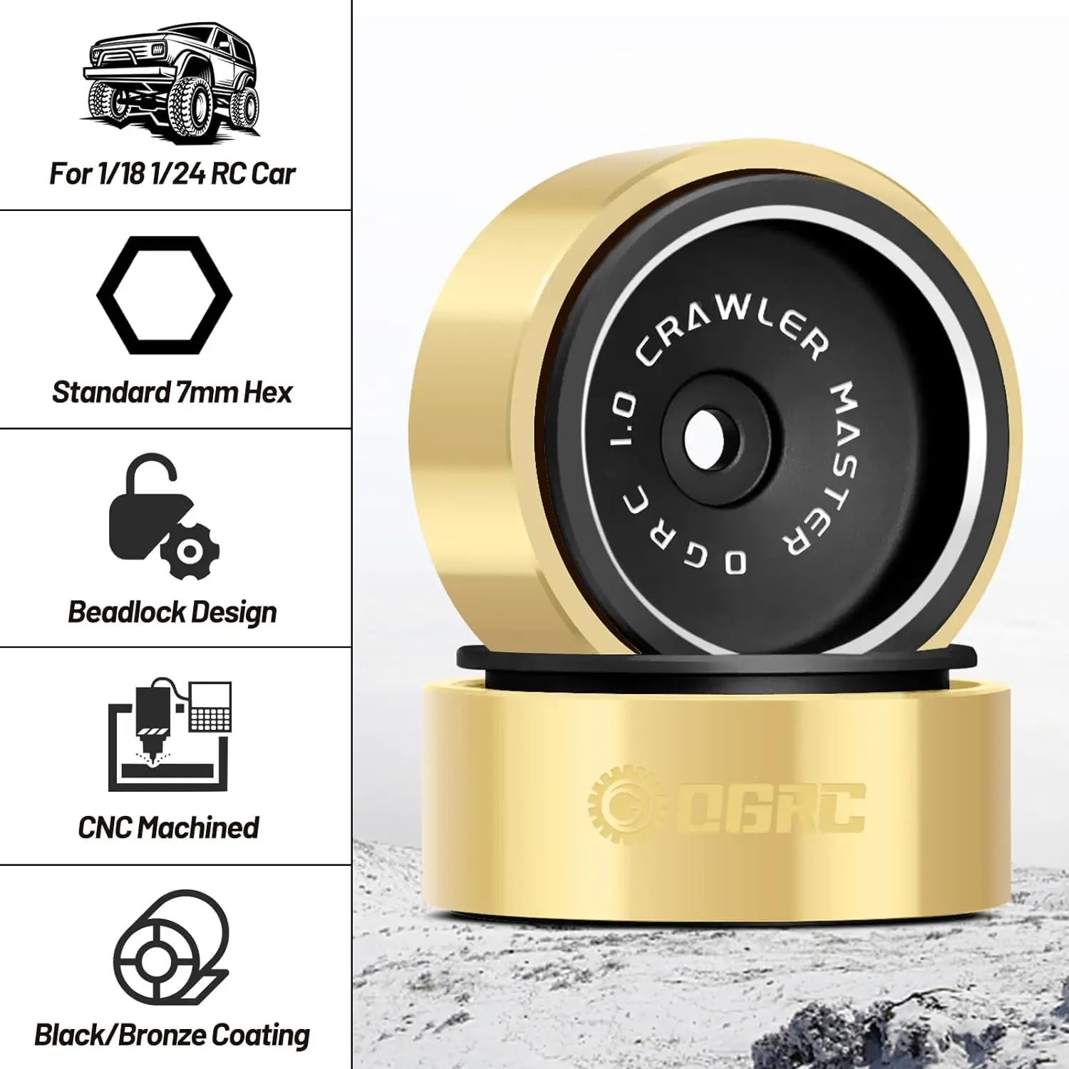 OGRC 1.0 Beadlock Wheels 32g RC Solid Wheel Rims and Brass Clamp Rings for Axial SCX24 AX24 TRX4M FCX24 1/24 1/18 RC Crawler Car