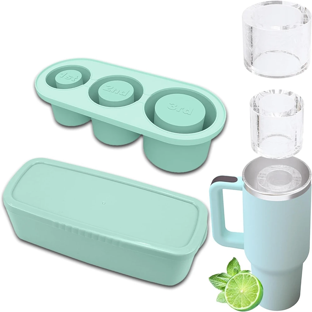 

For Stanley Ice Grid Mold Silicone Ice Cube Maker With Lid For Making 3 Hollow Cylinder Ice Cube Molds Accessories For 30-40 Oz