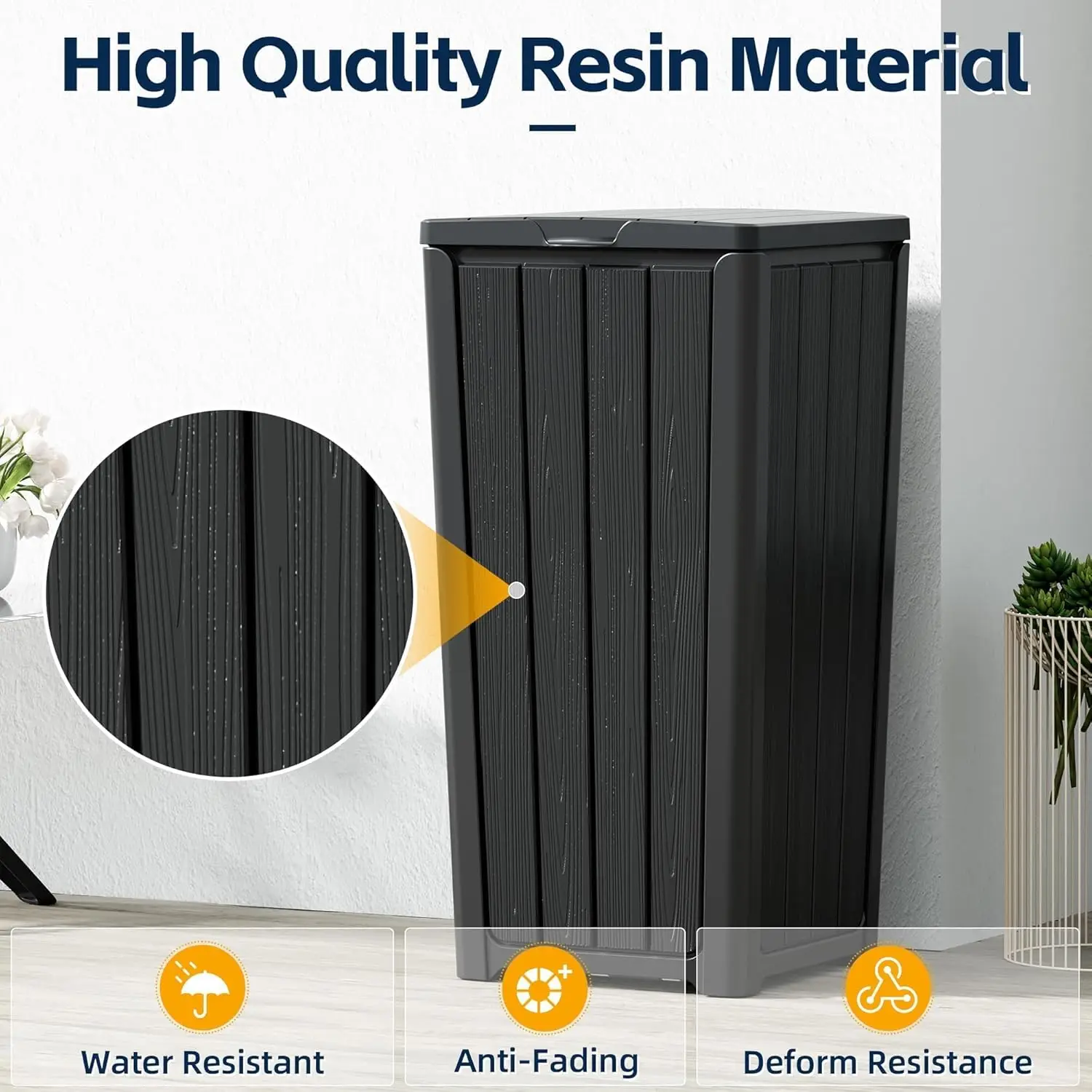 Outdoor Trash Can 23 Gallon Garbage Can with Lid Waterproof Resin Garbage Patio Waste Bin for Garden, Backyard, Deck,Black