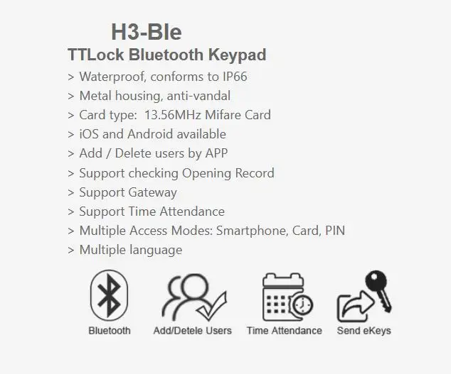 TTLOCK Bluetooth RFID Fingerprint Access Control Keypad Smart Phone Entry Waterp
