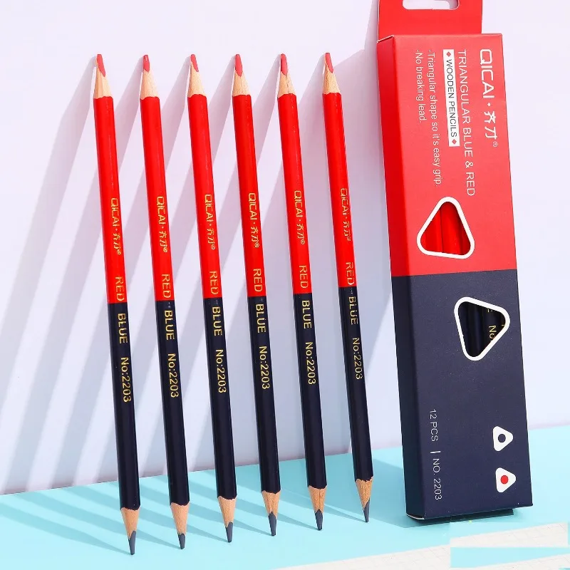 12pcs/box Double Ended Colored Wooden Pencils Pre-Sharpened 2B Red and Blue Pencils Checking Pencils for Checking Map Coloring 3