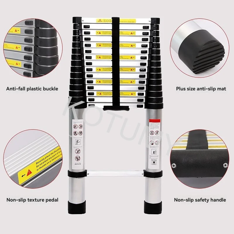 2.9M/3.2M Aluminum Ladders Portable Straight Ladder Household 30 Steps Folding Extension Telescopic Ladders Stepladder