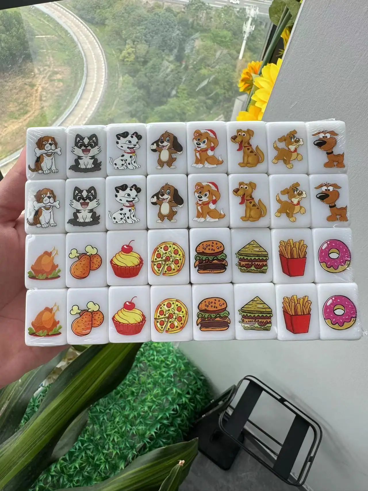 Tiktok 65 타일 해변 탈출 마작 게임, 38mm, 음식 및 개 패턴, 휴식 시간, 싱글 및 더블 플레이 파티 게임