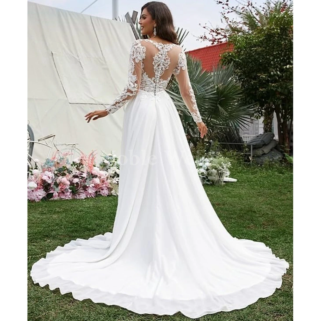 Elegant Lace Chiffon Wedding Dresses A-LINE Bridal Gowns with Exquisite Appliques for Bride 2