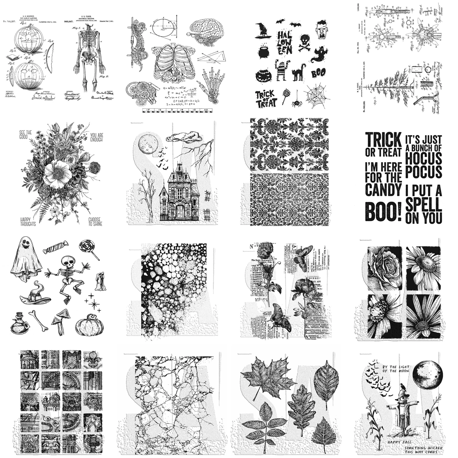Clear Stamps Christmas Tree Bell Halloween Skull etc For Scrapbooking