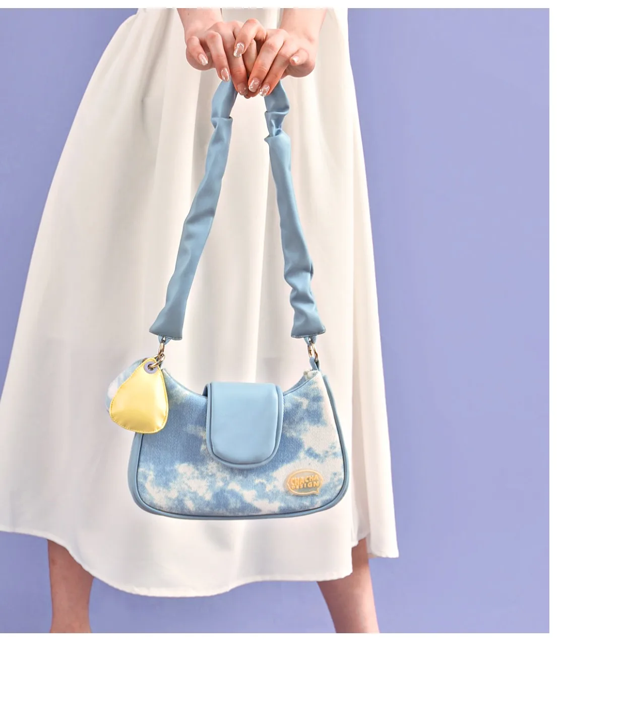 

Original tie dyed denim bag women's design sense niche canvas bag women's summer versatile fashion one shoulder armpit bag
