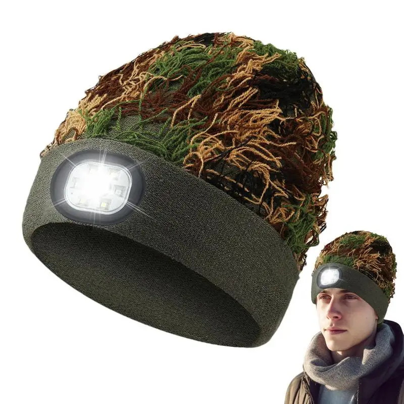 

Flashlight Beanie USB Rechargeable LED Headlamp Hat Night Lighted Hat With 3 Adjustable Brightness Removable Unisex Knitted Caps