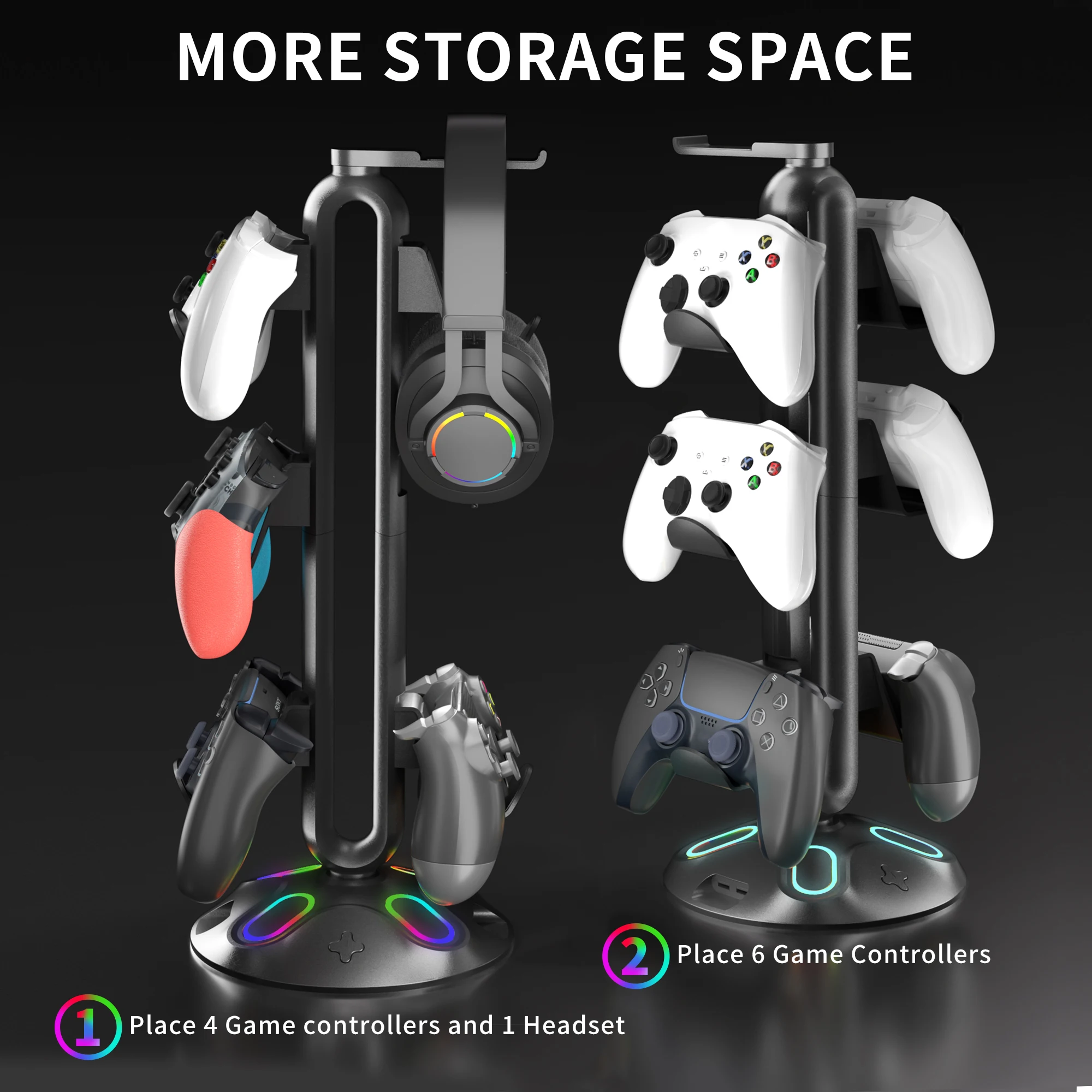 Soporte Para Auriculares Y Mandos Gaming - Organizador De Escritorio Con 4 Ganchos Extraíbles - Compatible Con PS5, Xbox, Switch