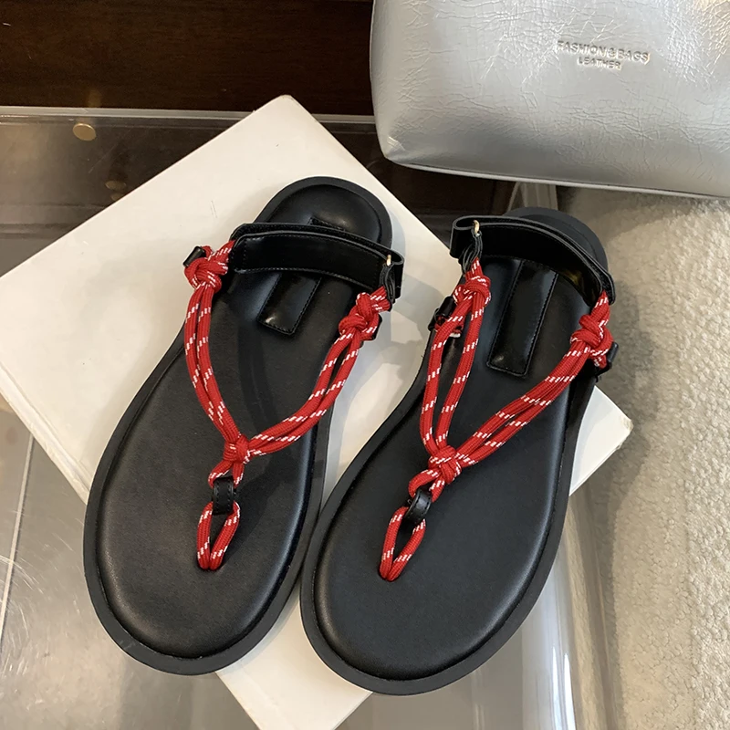 

Женские босоножки на плоской подошве ZOOKERLIN, комплект из пеньковой веревки, пляжные сандалии, уличные универсальные повседневные босоножки, лето 2024