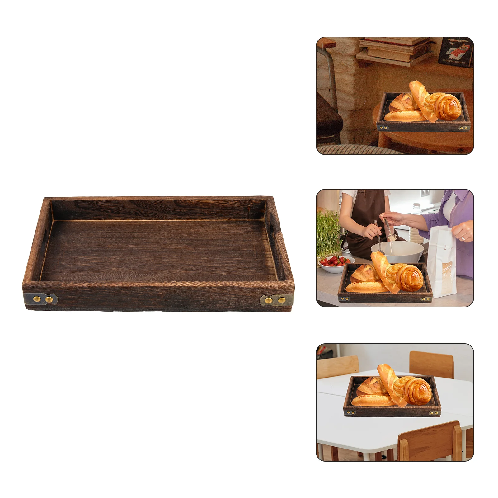 Fruit Tray with Lid Distressed Solid Wood Pallet Bread Pan Refreshment Container