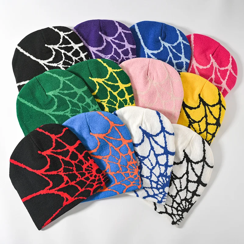 

Fashion Knitting Spider Web Design Hat for Men Women Pullover Pile Cap Y2k Goth Warm Beanie Hats New Hip-hop Street Cap