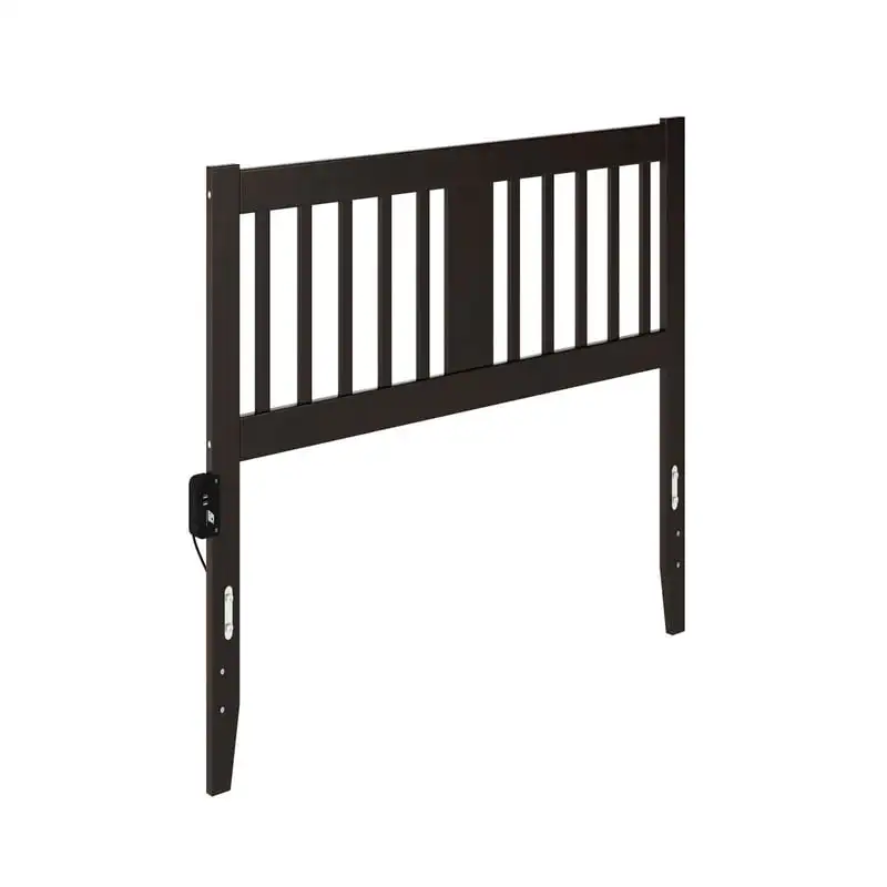 

Slatted Wood Headboard with 2 USB Ports, , Espresso
