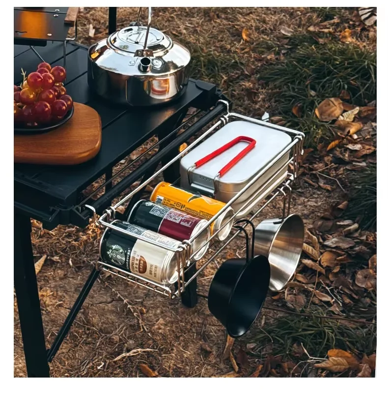 Outdoor Aluminum Table Side Storage Rack Hanging Mesh IGT Table Expansion Bracket Folding Table Extension Basket Folding Rack 6