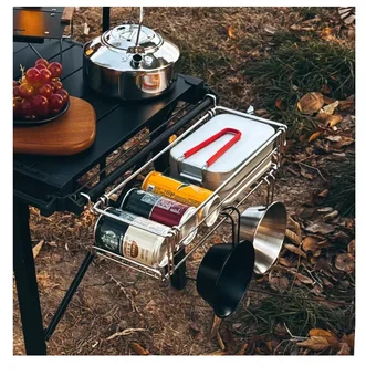 IGT Table Side Storage Rack – Aluminum Hanging Mesh Basket, Foldable Camping Table Extension Organizer for Outdoor Cooking & Gear Storage 6