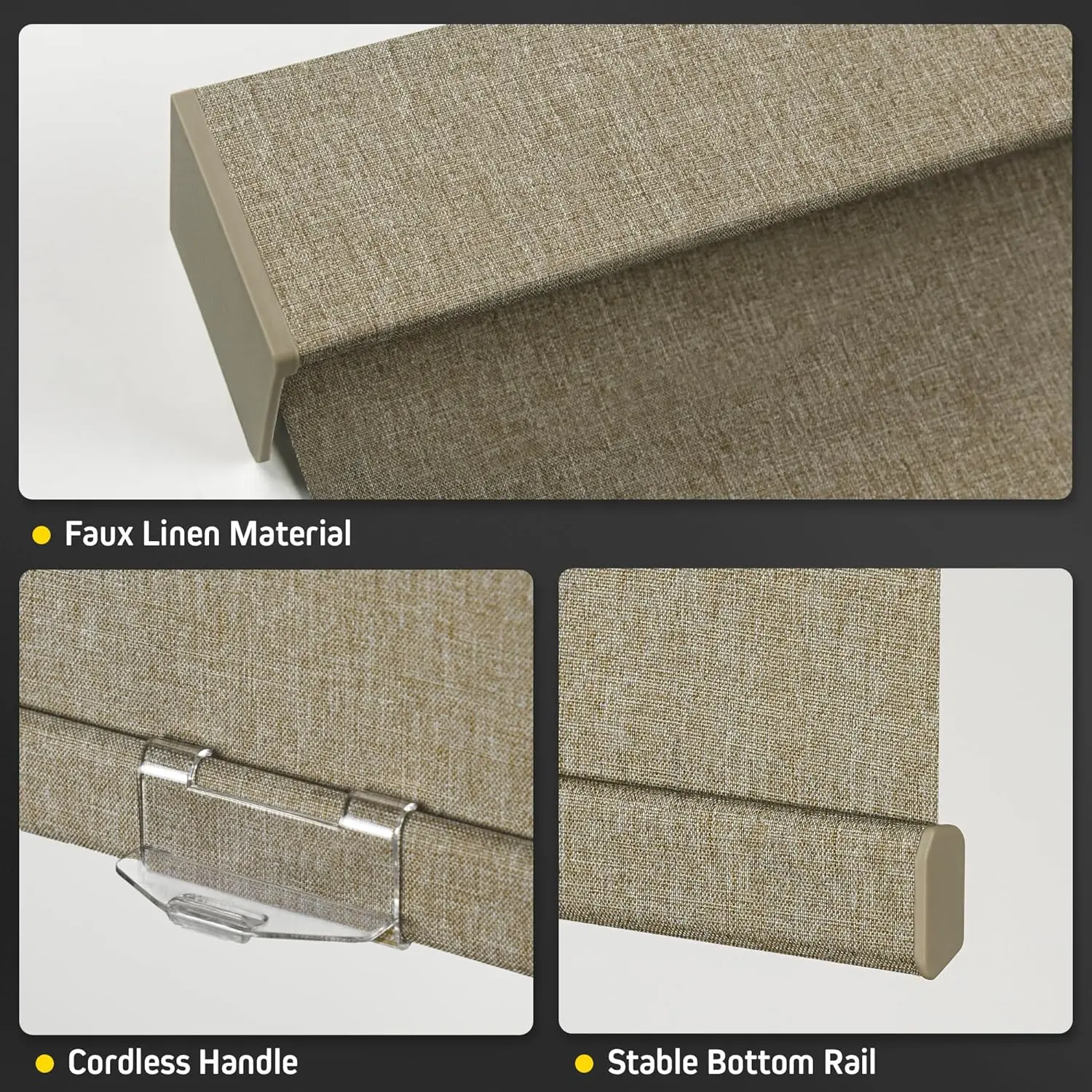 100% Blackout Artificial Linen Cordless Roller Shades for Indoor Windows, Roller Blinds for Home, for Window Size 58" W × 72" H 2