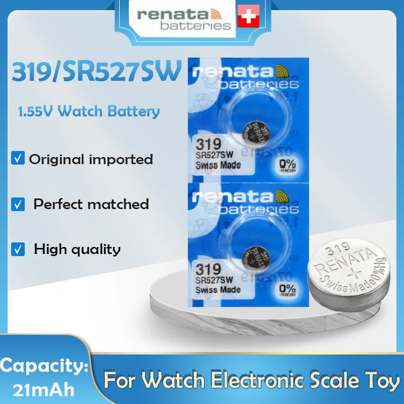 Original RENATA 319 SR527SW 1.55V Silver Oxide Watch Battery V319 SR527 Long Lasting Swiss Made Toys Calculator Button Coin Cell camera battery