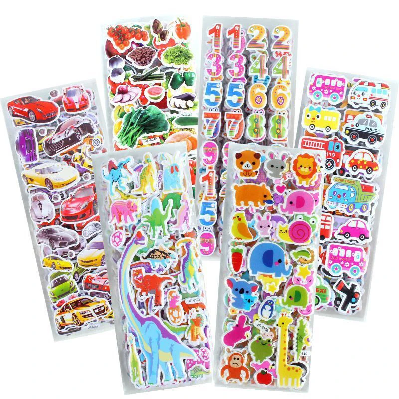 Kids Stickers Different Sheets 3D Puffy Bulk Stickers for Girl Boy Birthday Gift Scrapbooking Teachers Animals Cartoon 10Pcs cartoon stickers