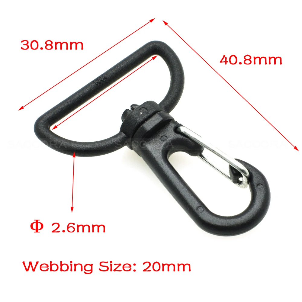 직조 파라코드 랜야드 버클용 플라스틱 회전 스냅 후크, 배낭 스트랩, 웨빙 15mm, 20mm, 25mm, 블랙, 10 개