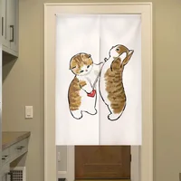 Cartoon Door Curtain with Rods Noren Cute Funny Cat Drapes Living Room Bedroom Doorway Kitchen Entrance Hanging Half-Curtains 2