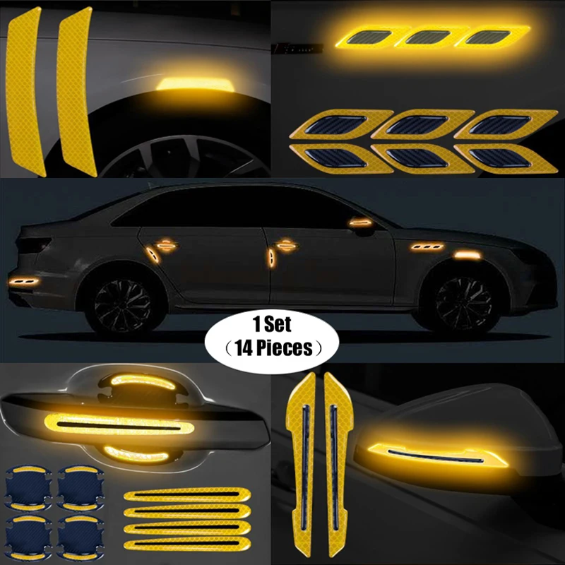 14PCS Car Safety Reflective Stickers Car Rearview Mirror Safety Warning