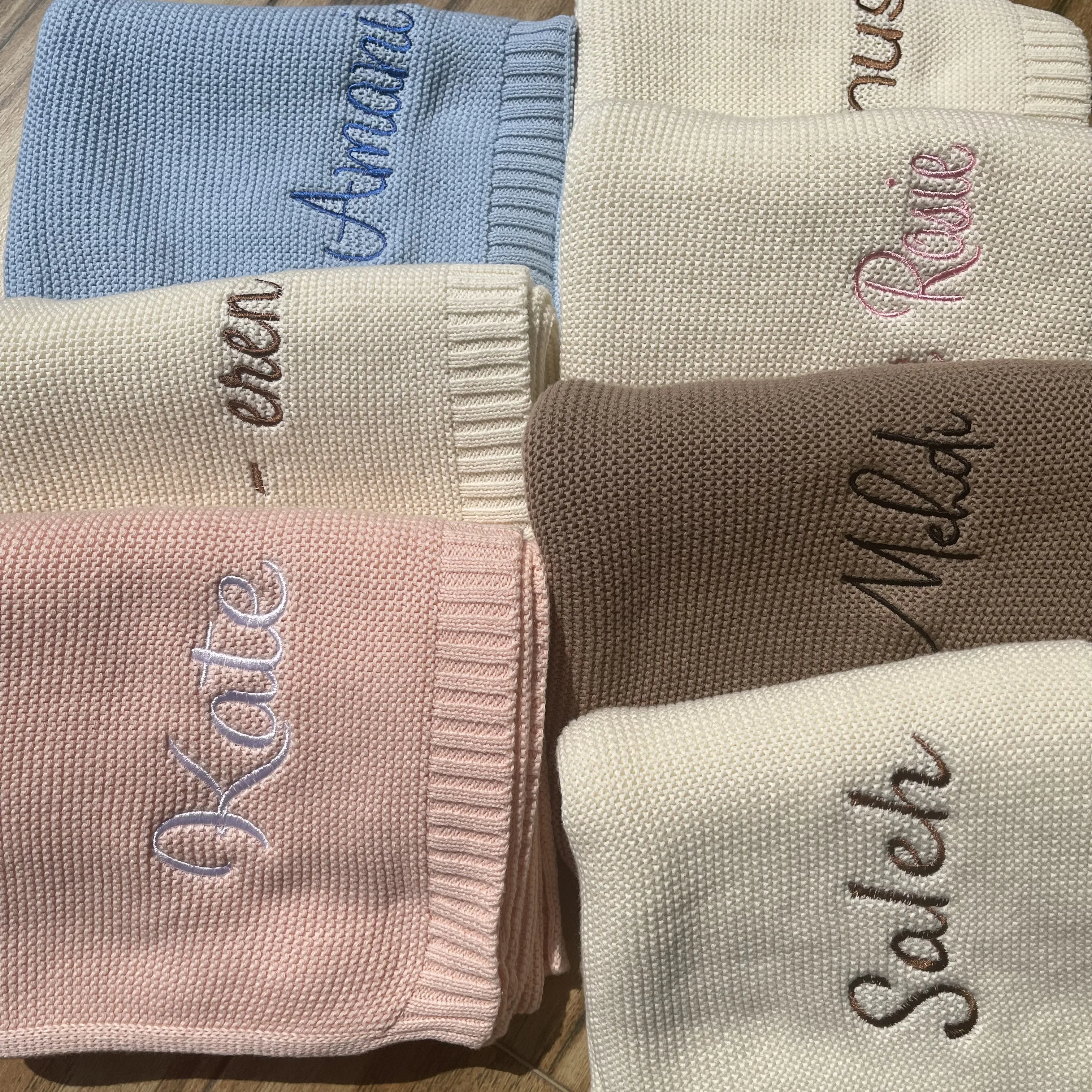 Baby Blanket,Personalized Embroidered Name,Stroller Blanket,Newborn Baby Gift ,Soft Breathable Cotton Knit, Shower Gift