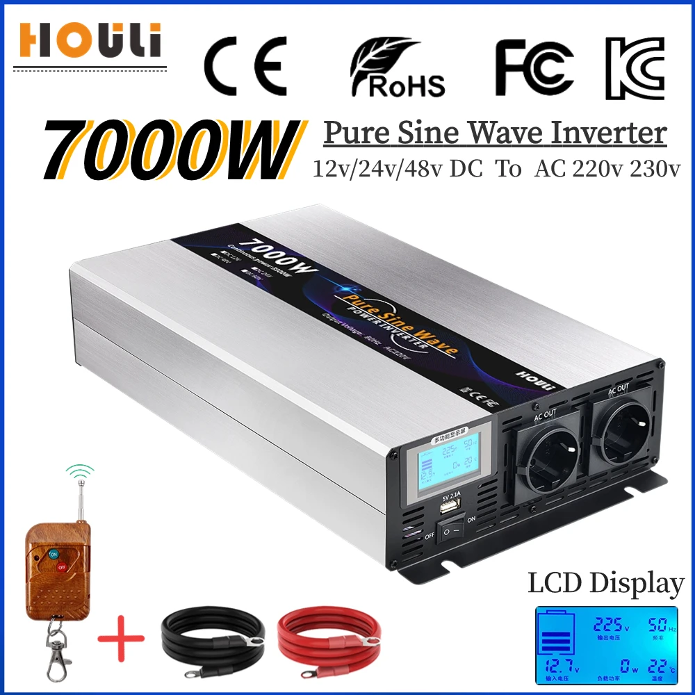 

Pure Sinus Wave 5000W 6000W 7000W Power Inverter DC 12v 24v To AC 220v 230v Voltage Converter Car Solar Transformer USB Charger