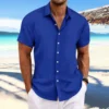 Summer Men's High-quality Striped Short Sleeved Shirt, New Luxury Fashion, Business Casual Beach Breathable Cool Top 1