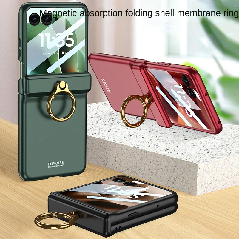 Magnetic Hinge Metal Ring Holder with Glass Protector and Camera Cover - Premium Phone Case