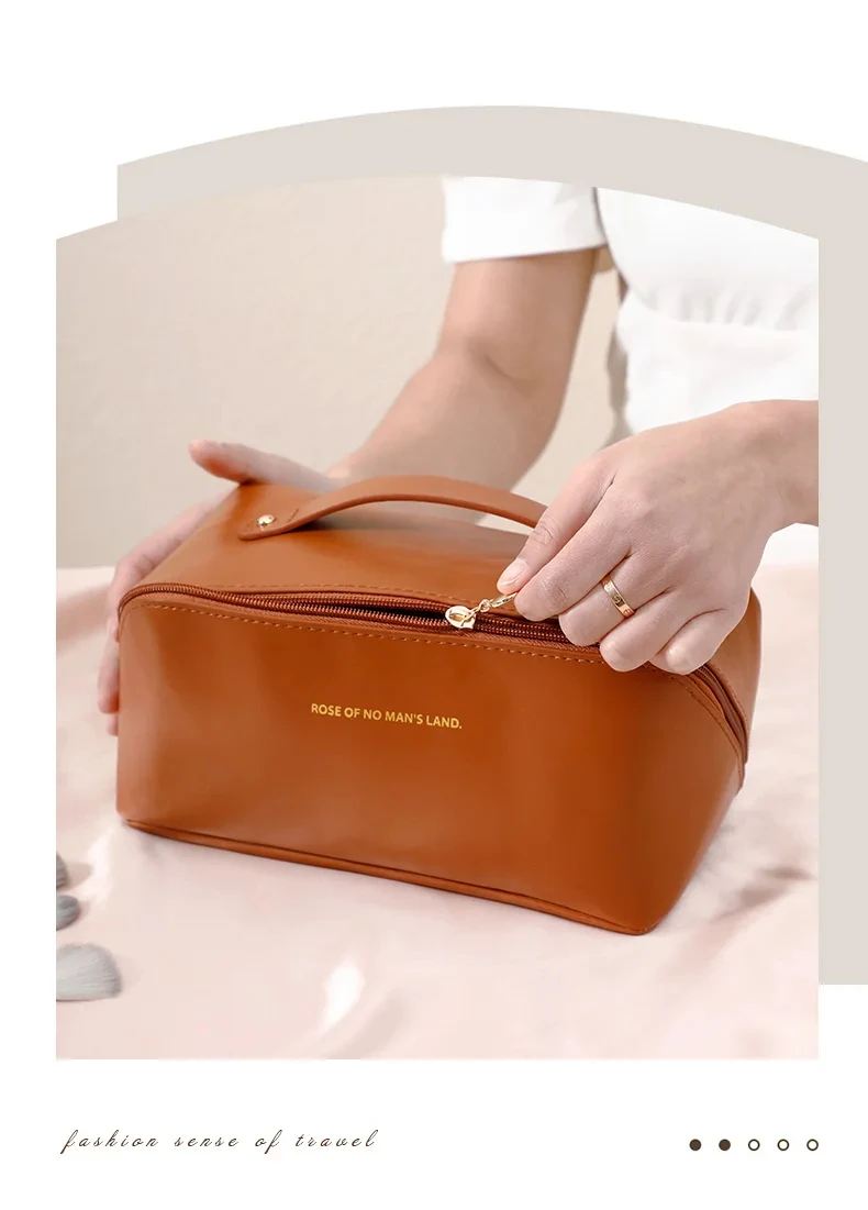Large Capacity Travel Makeup Bag Portable PU Makeup Bag Women's Waterproof Bathroom Hand Wash Bag Multi functional Makeup Bag