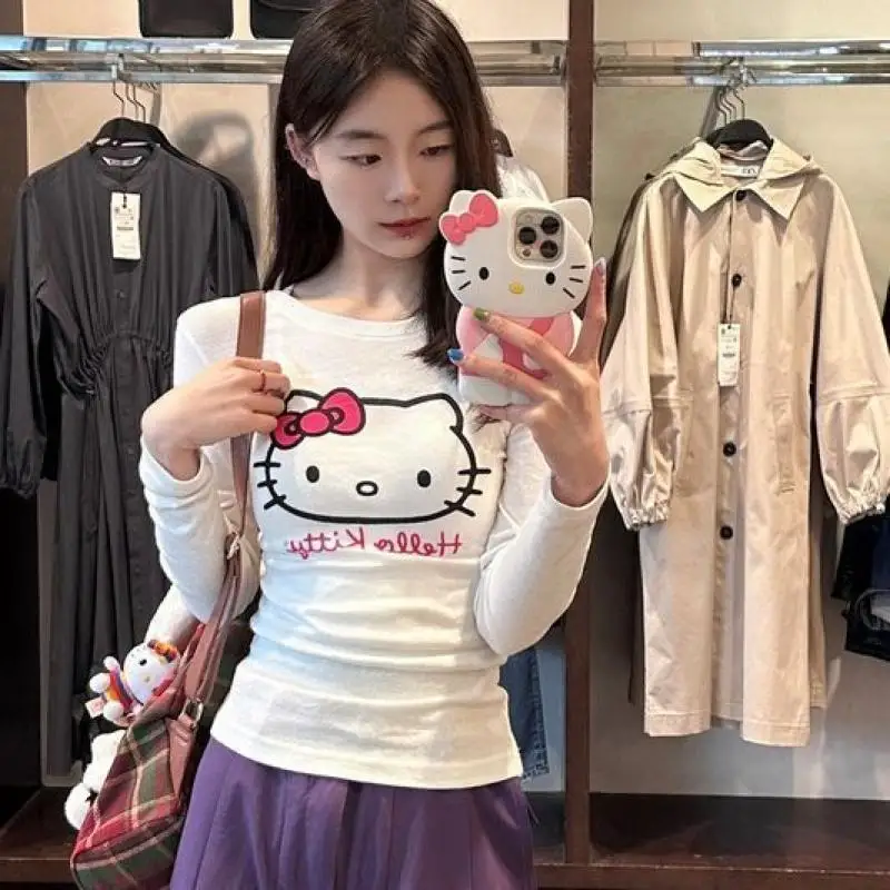 

New Hellokitty Sanrio Kawaii Anime Girl Heart Slim Bottoming Underwear Cute Cartoon Cotton White Clothes Creative Gift Girl Toys
