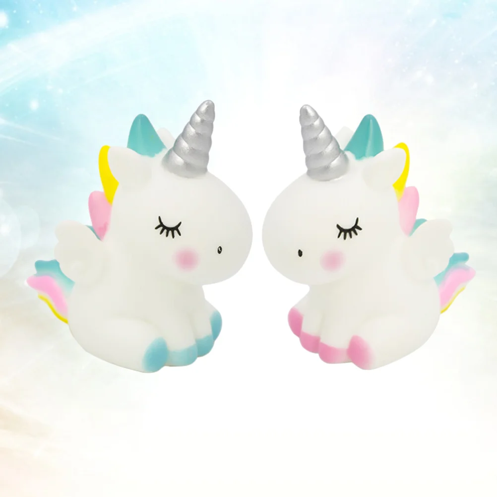 

2Pcs Cartoon Unicorn Ornaments Rainbow Horse Shape Cake Baking Decoration Desktop Crafts (Blue and Pink)