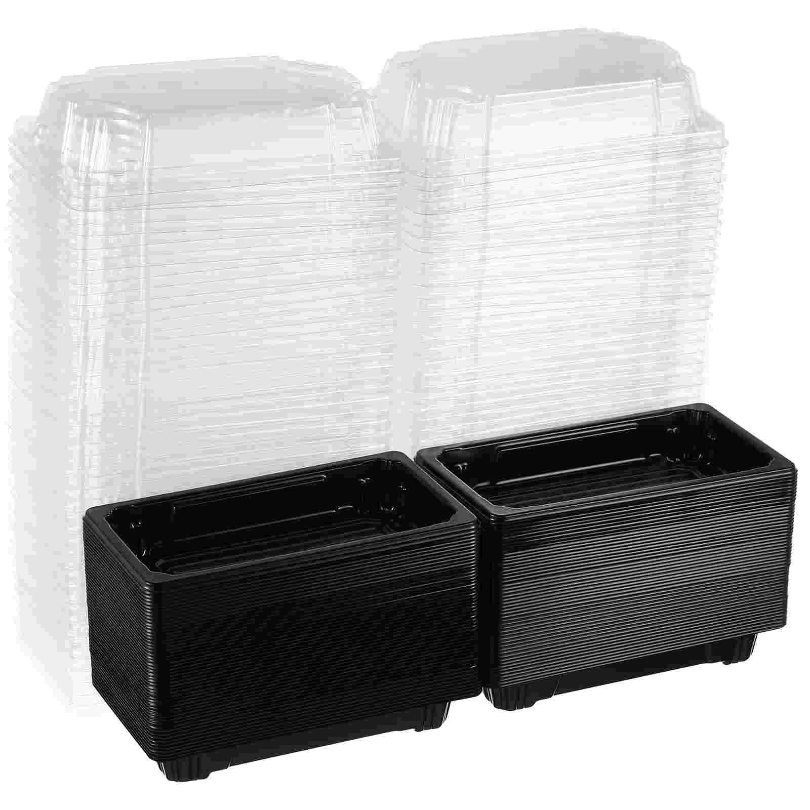 

100 PCS Food Tray Take Out Boxes Disposable Pulp Containers with Cover Carry Fruit Packing