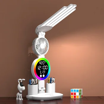 Rechargeable Table Lamp for Study, Desk Lamp Reading Light Led Table Light with Fan, Led Clock Dispaly Reading Lamp 1