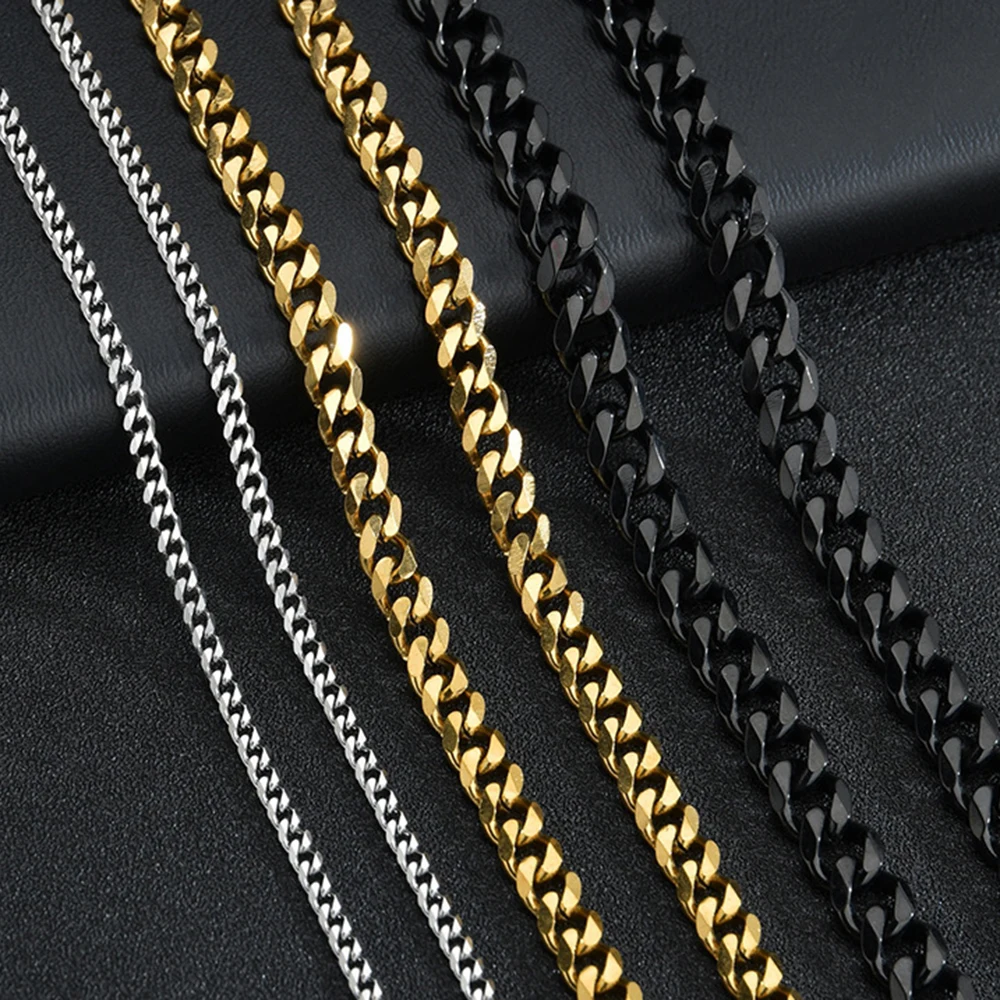 1 Stück Breite 3,5/5/7 mm Edelstahl Gold/Schwarz Farbe Punk Halskette Kubanische Gliederkette Männlicher Modeschmuck Geschenke für Männer – Detail 8