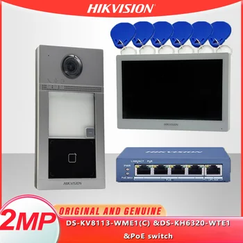 HIKVISION Original Multi-language POE Video intercom KIT,include DS-KV8113-WME1(C) & DS-KH6320-WTE1 & PoE Switch 1