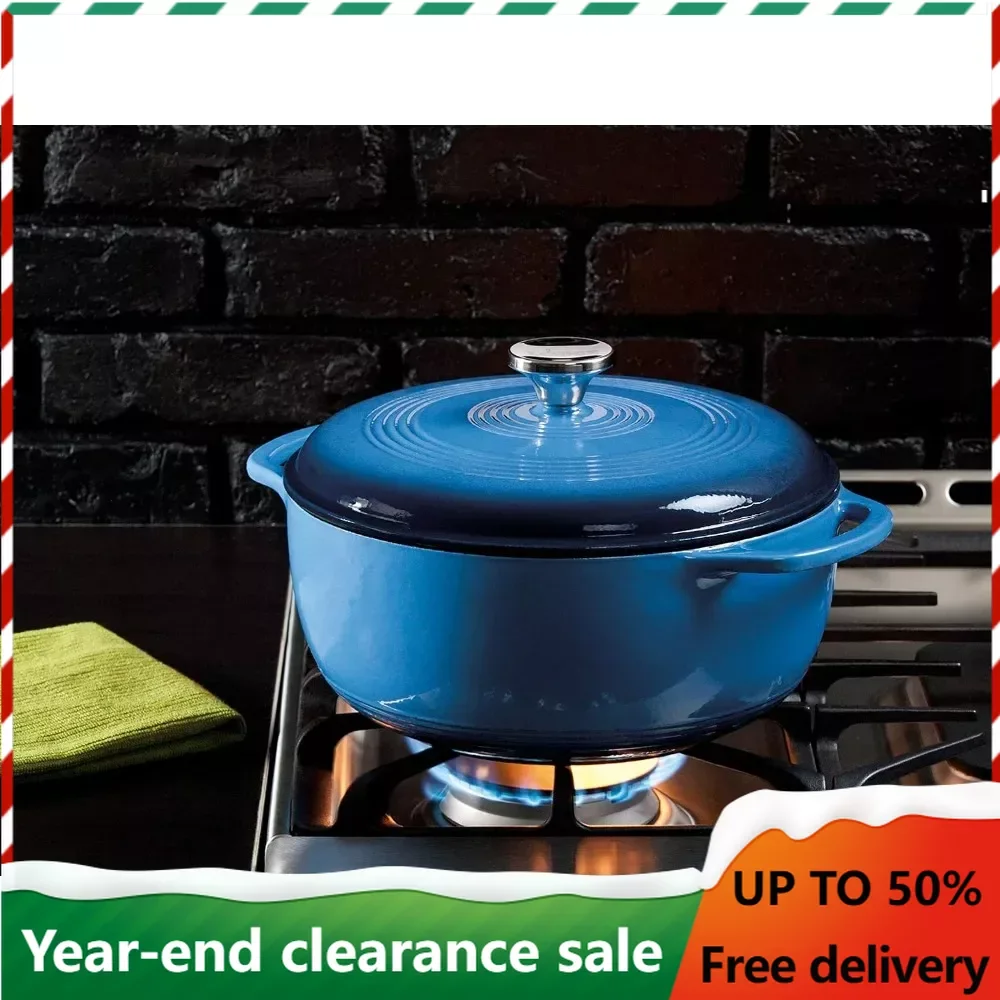 

Голландский горшок 6 кварт эмалированный чугунный голландский духовой шкаф с крышкой-двойная ручка, синий