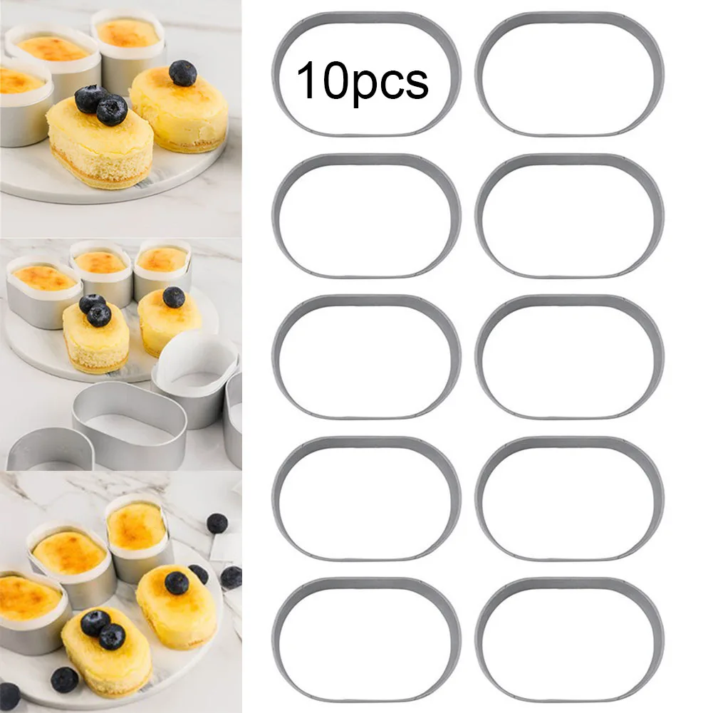 10PCS Baking Mold Mini Aluminium Oval Egg Shape Cheese Cake Rings Half-Cooked Molds Bread Kitchen Baking Tools