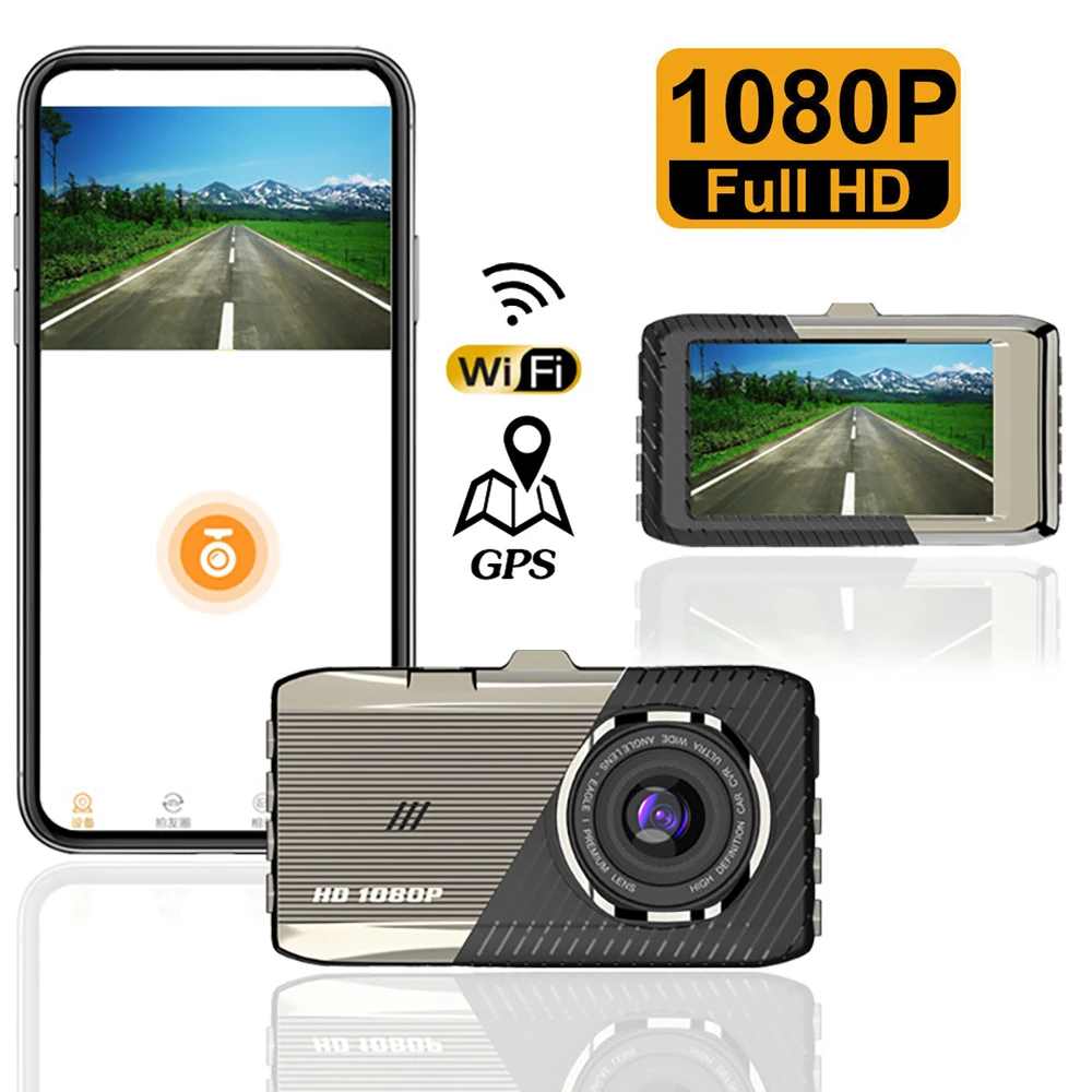 

Видеорегистратор автомобильный, Wi-Fi, 3,0 дюйма, Full HD, 1080P, GPS