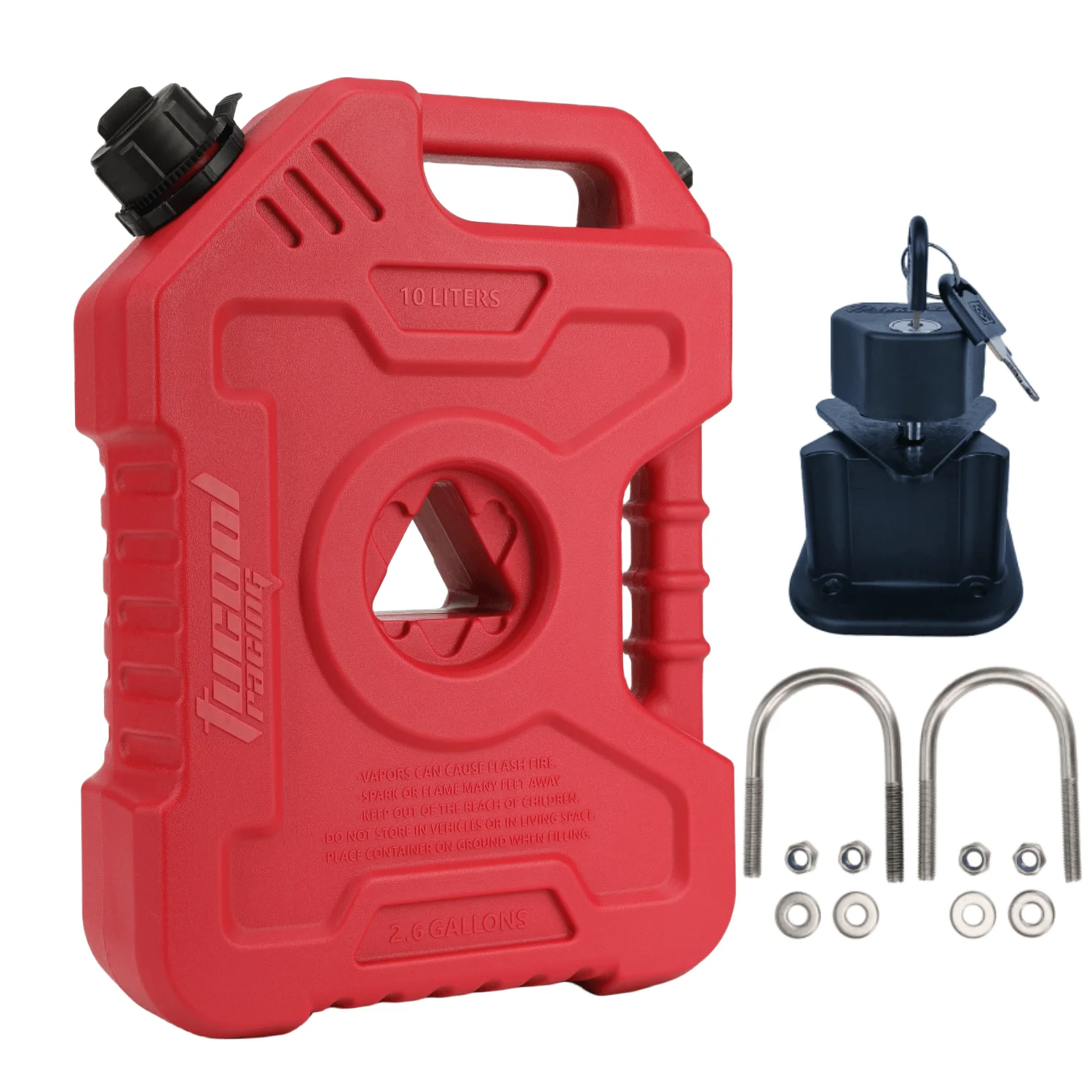Petrol Can Tucool Racing 10L Gas Tank-Fits Most Cars SUVs and Motorcycles With Bracket Lock