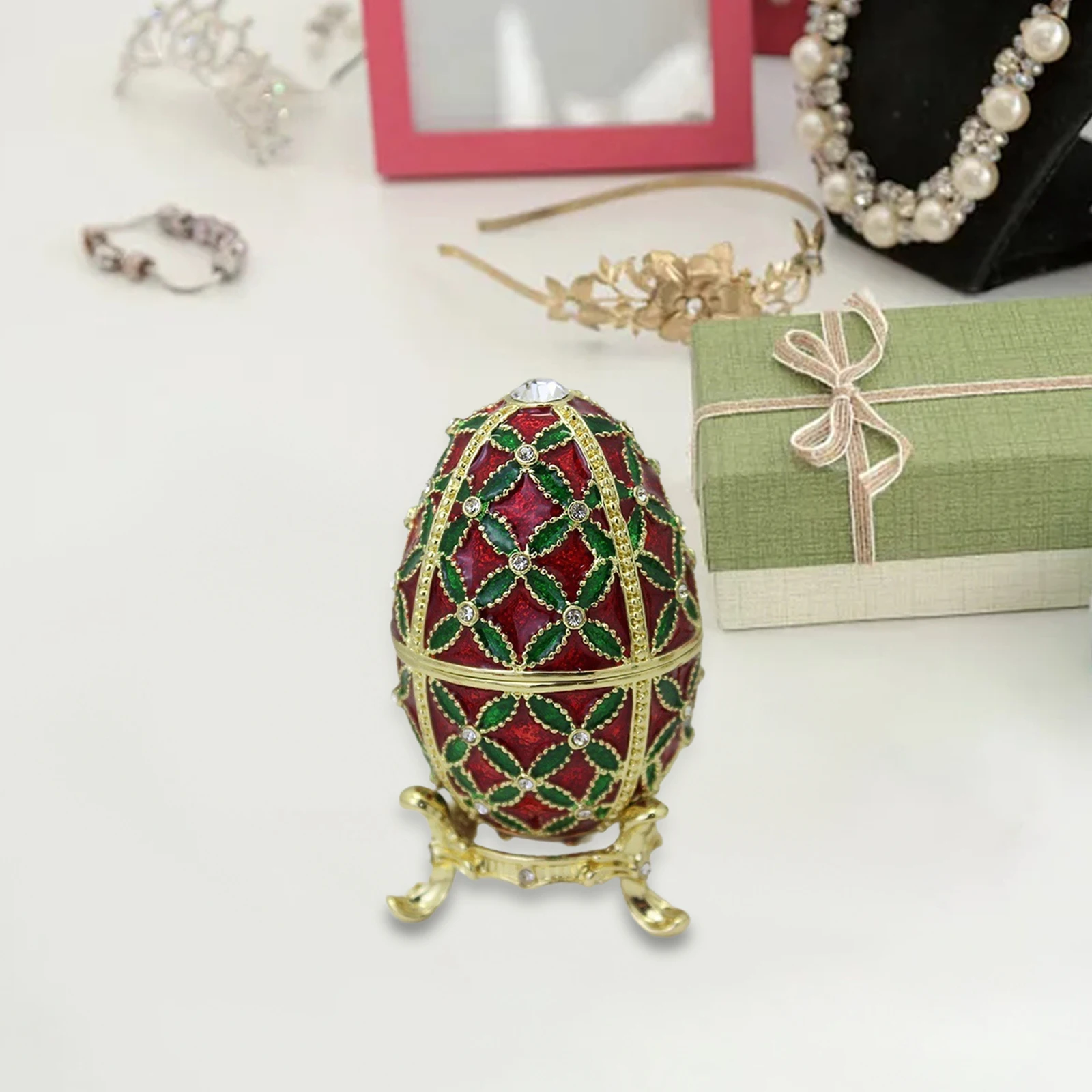 Easter Egg Shape Enameled Trinket Box Decoration Handcrafts Figure Crafts Spring Rings Faberge Egg Jewelry Organizer