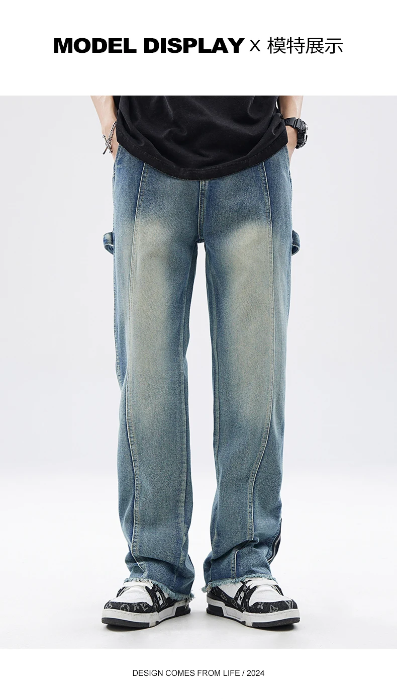 Description Picture 6 of itemMen's Casual Jeans, Leg Zippered Jeans, Men's Narrow Version Micro La Casual Fashion Brand Straight Leg Pants, Men's Clothing
