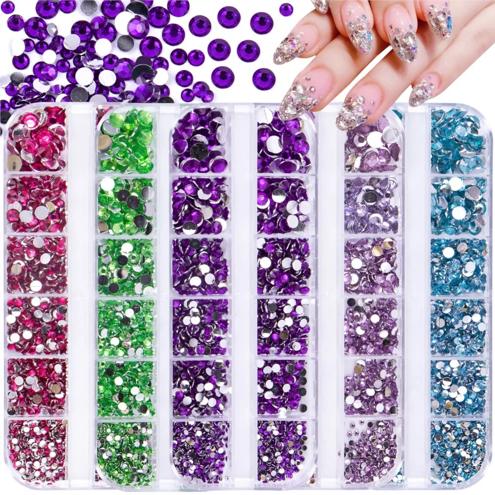 

12Girds/Box 3D Glass AB Crystal Nail Art Rhinestones Flatback AB Round Bead Charm Gem Stones Jewelry Diamond Nail Art Decoration