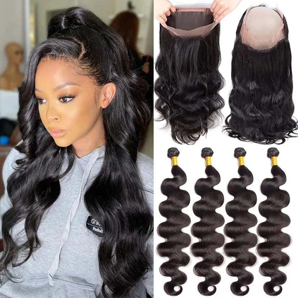 Maxine 10A Brazilian Body Wave Hair 2 Bundles With 360 Lace Frontal 100%  Human Hair Extensions 360 Lace Frontal With Bundles|3/4 Bundles with  Closure| - AliExpress