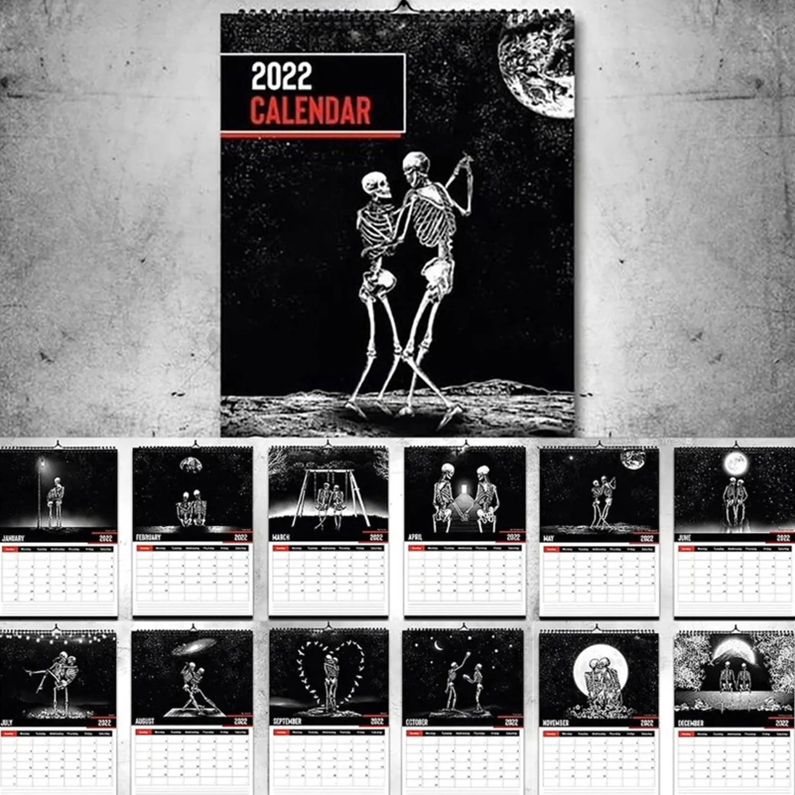 2022 Hangable Skull Calendar Unique Gothic Art Wall Calendar With 12
