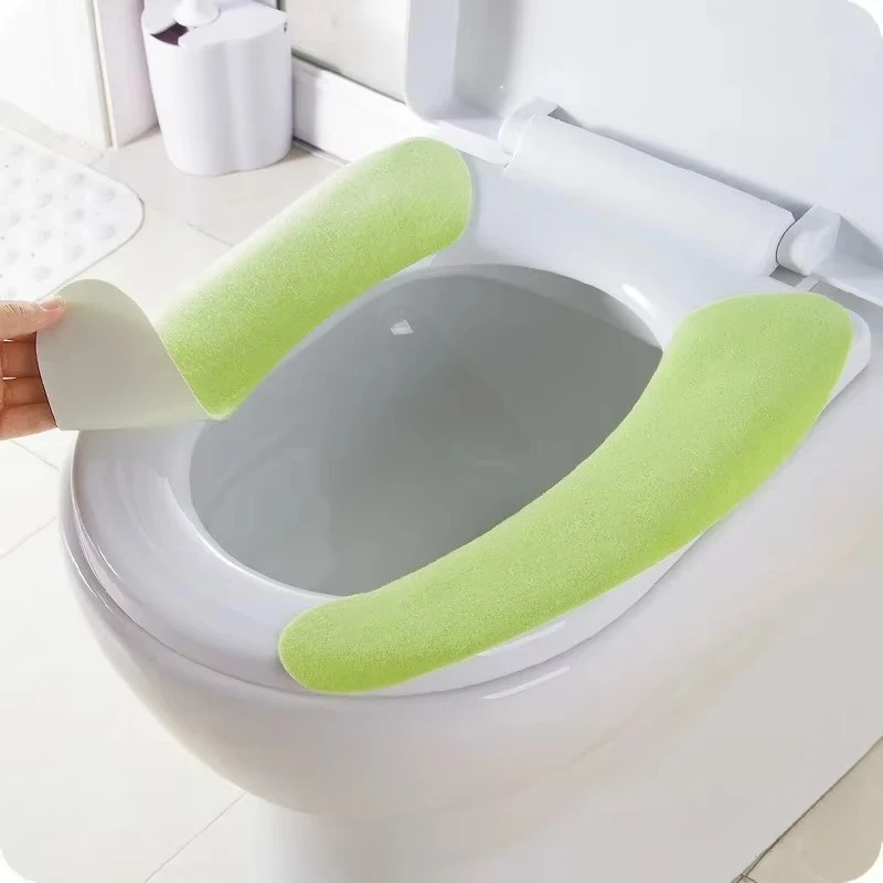 1Pair Washable Toilet Cushion Sticker Seat Lid Pad Comfortable Soft Toilet Seat Cover Mat Adhesive Cloth Cushion Sticker