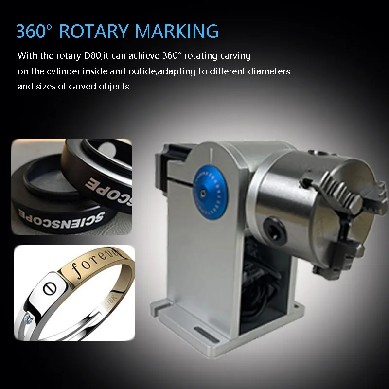 

Fiber Laser Marking Machine Parts D80 Rotary With Driver Worktable Diameter 80mm Rotary Fixture Gripper Three Chuck Rotary Axe