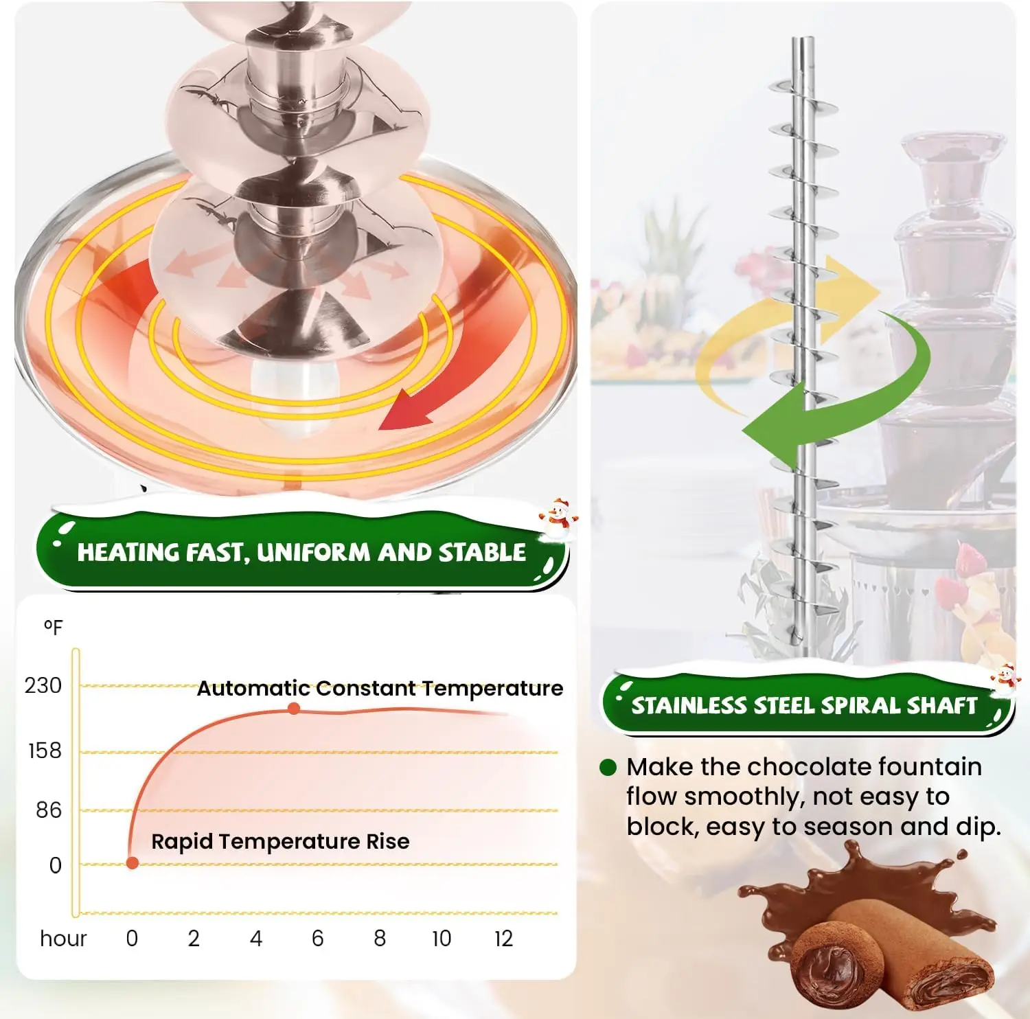 Chocolate Fountain 4 Layers 11Lbs Large Chocolate Fondue Tower Stainless Steel Hot Waterfall for Nacho Chee