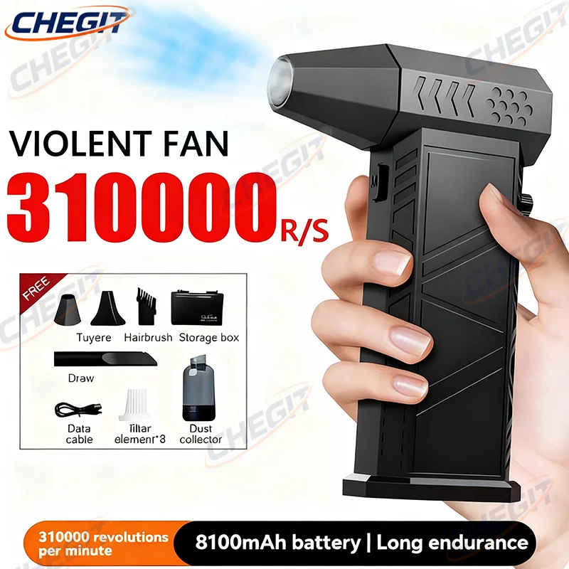 Violent Fan 310000RPM Brushless Turbo Jet Blower Type-C Charging Powerful Air Vacuum Dust Cleaner with Strong Winds 62m/s