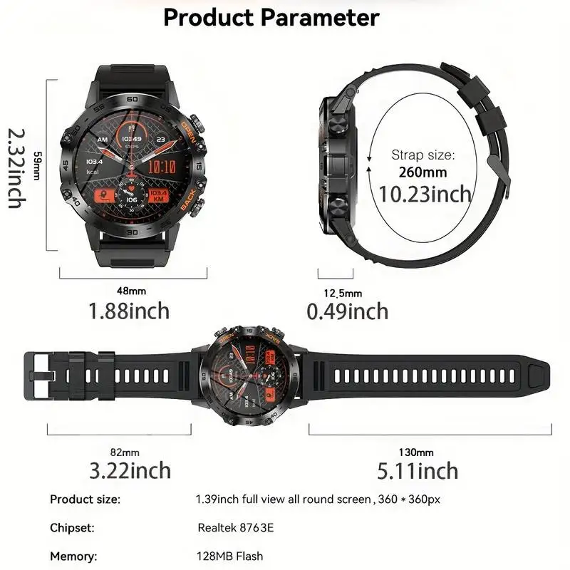 Smart Watch Abelanja Steel 1.39 Bluetooth Call Men Sports Fitness Tracker IP67 Waterproof for Android IOS K52